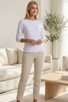 PAULA RYAN Crew Neck Long Sleeve Body Tee Classic Microjersey - White - Paula Ryan