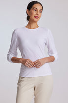 PAULA RYAN Superfine Layering Crew Neck Long Sleeve Body Tee - White - Paula Ryan