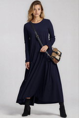 PAULA RYAN Long Sleeve Arched Front Dress - Microjersey Navy