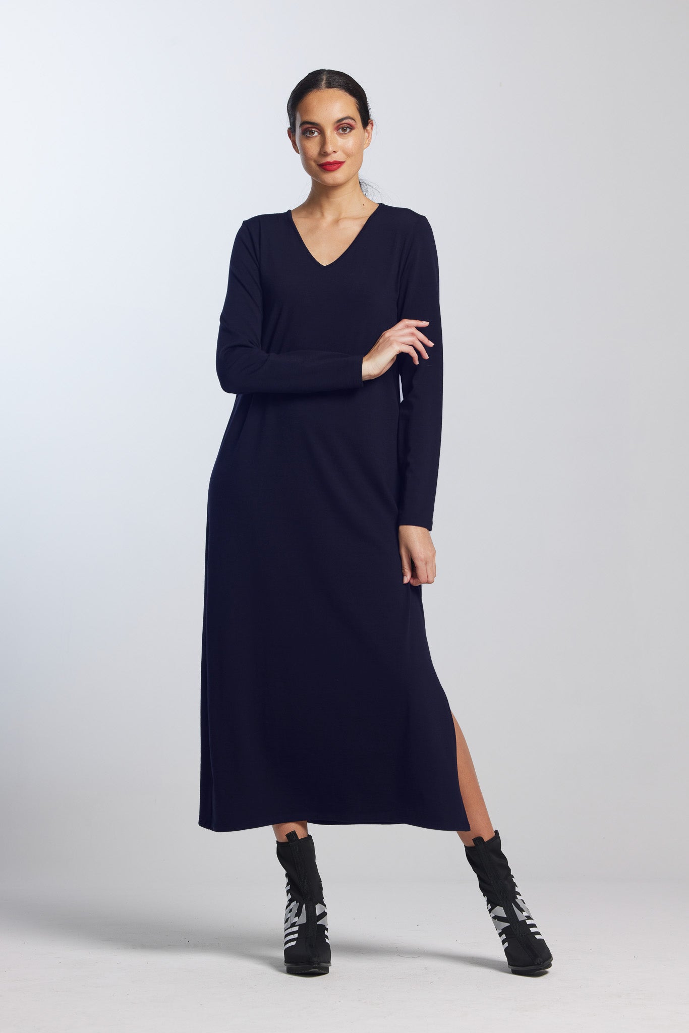 PAULA RYAN ESSENTIALS Scoop V Sheath Dress - Navy Micro Modal - Paula Ryan