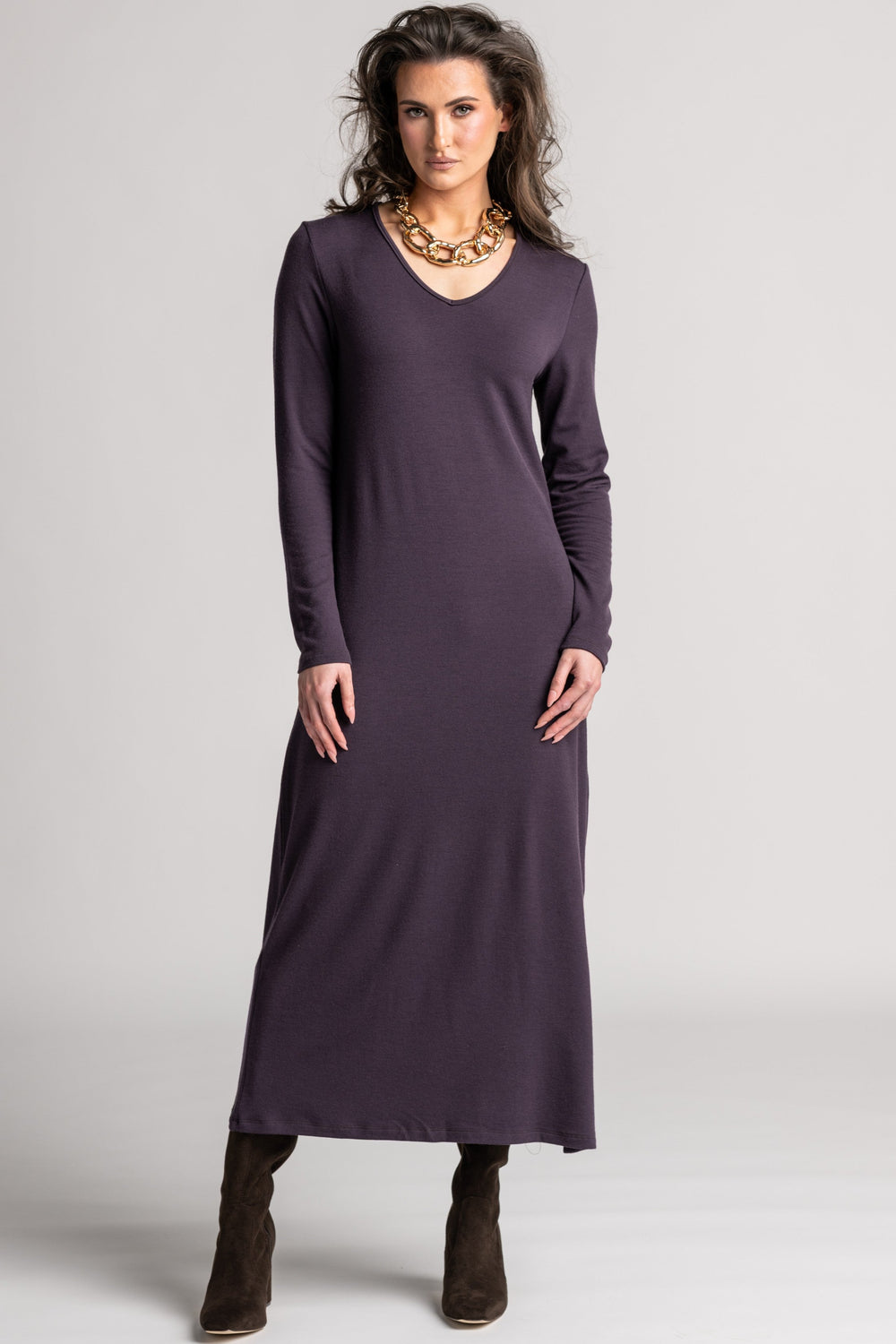 PAULA RYAN V Neck Sheath Dress - Cocoa Plum Merino