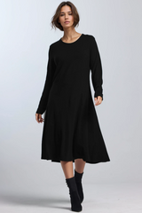 PAULA RYAN A Line Swing Dress - Black Merino