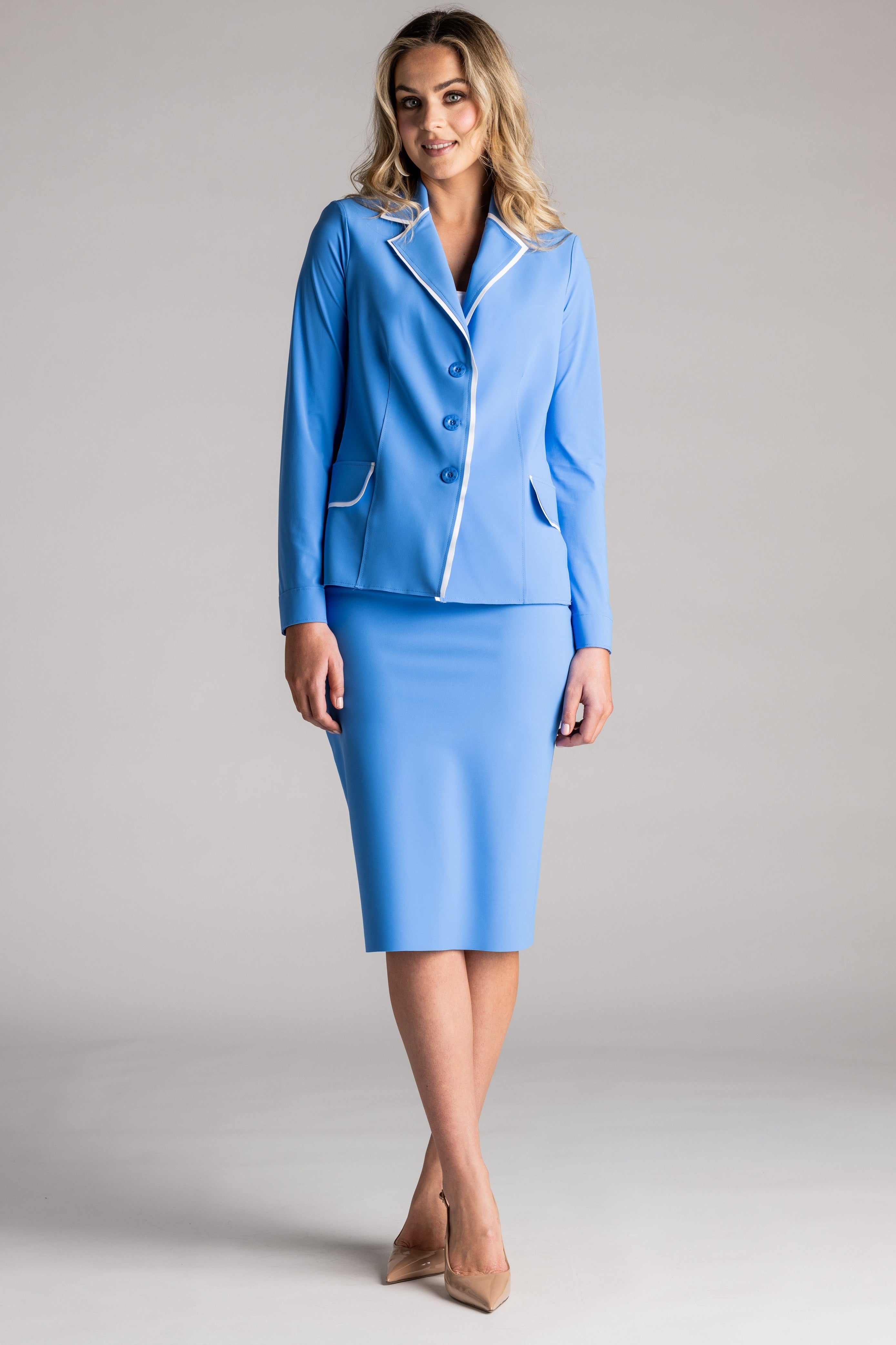 PAULA RYAN Regular Stretch Pencil Skirt Bonded Microjersey - Cornflower - Paula Ryan