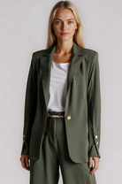 PAULA RYAN Long-line Boyfriend Jacket - Microjersey Khaki - Paula Ryan