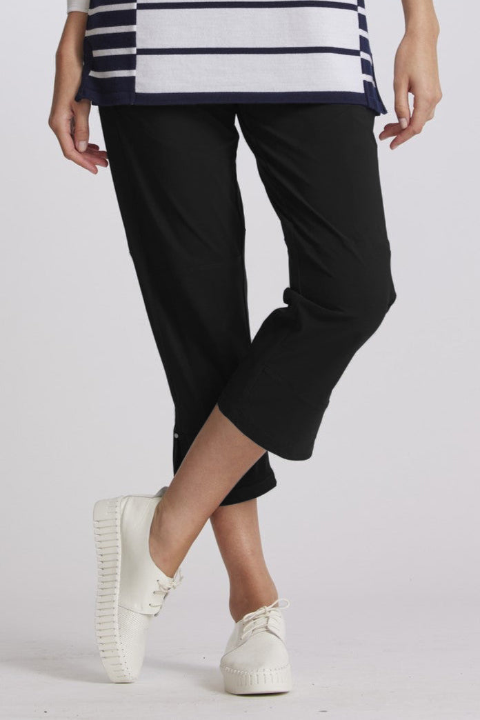 PAULA RYAN Panelled Jean Cuffed Pant Microjersey - Black - Paula Ryan