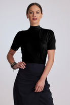 PAULA RYAN Stretch Mesh Polo Tee - Black - Paula Ryan