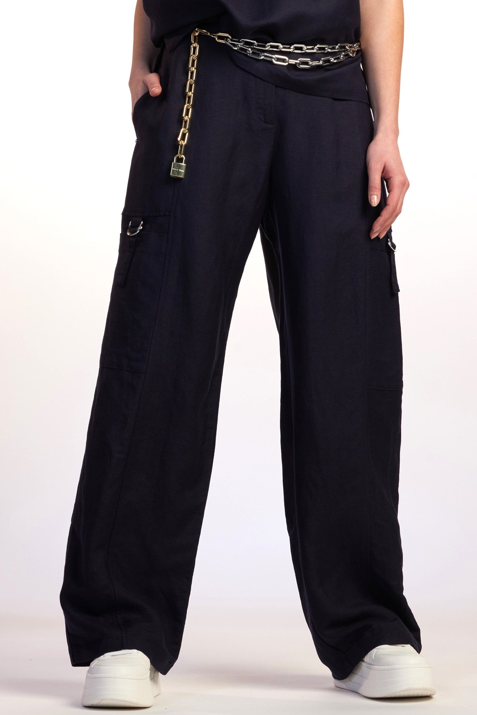 PAULA RYAN RELAXED Linen Soft Leg Pant - Navy - Paula Ryan