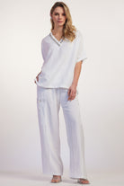 PAULA RYAN RELAXED Linen Soft Leg Pant - White - Paula Ryan