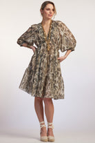 PAULA RYAN RELAXED Side Tie Cheetah Print Peasant Tunic - Cheetah - Paula Ryan