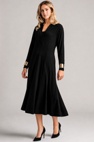 PAULA RYAN V-Neck Collared Dress - Black Merino/Microjersey - Paula Ryan