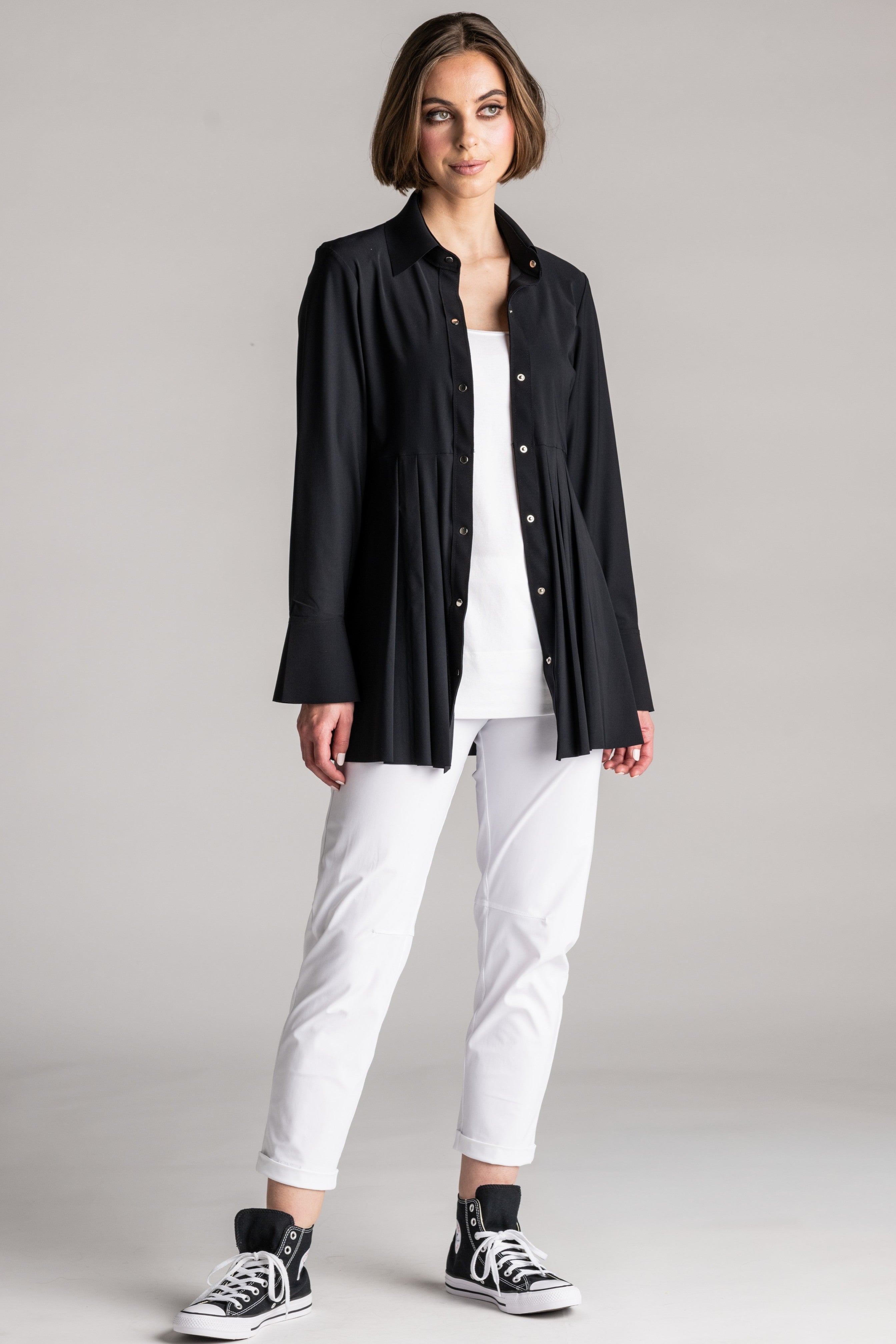 PAULA RYAN Tucked Waist Shirt - Microjersey Black - Paula Ryan