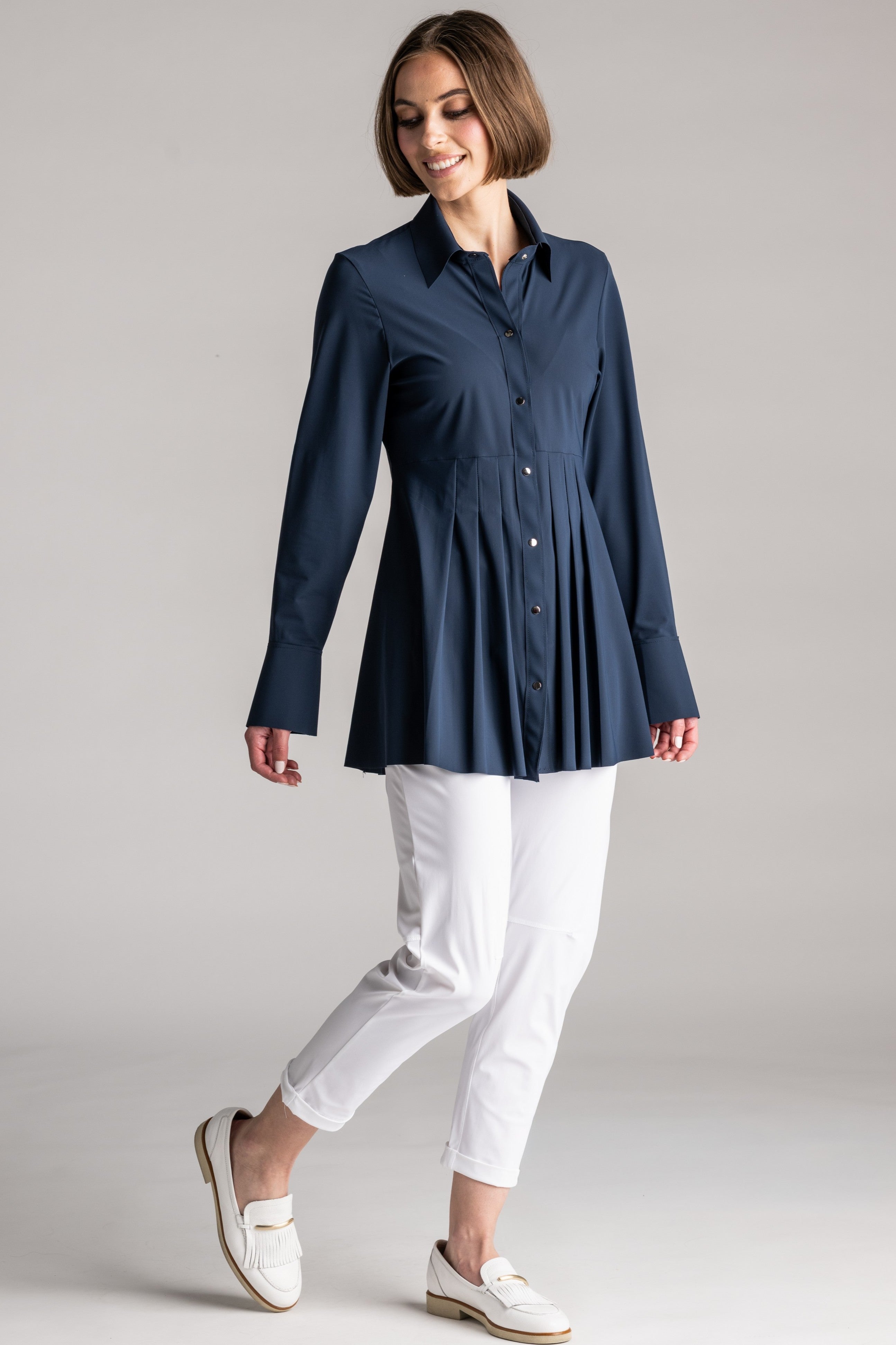 PAULA RYAN Tucked Waist Shirt - Microjersey Shadow Blue - Paula Ryan