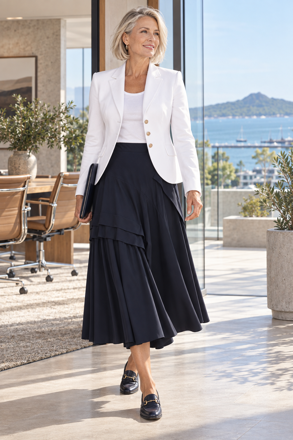 PAULA RYAN A-line Waterfall Skirt - Navy - Paula Ryan