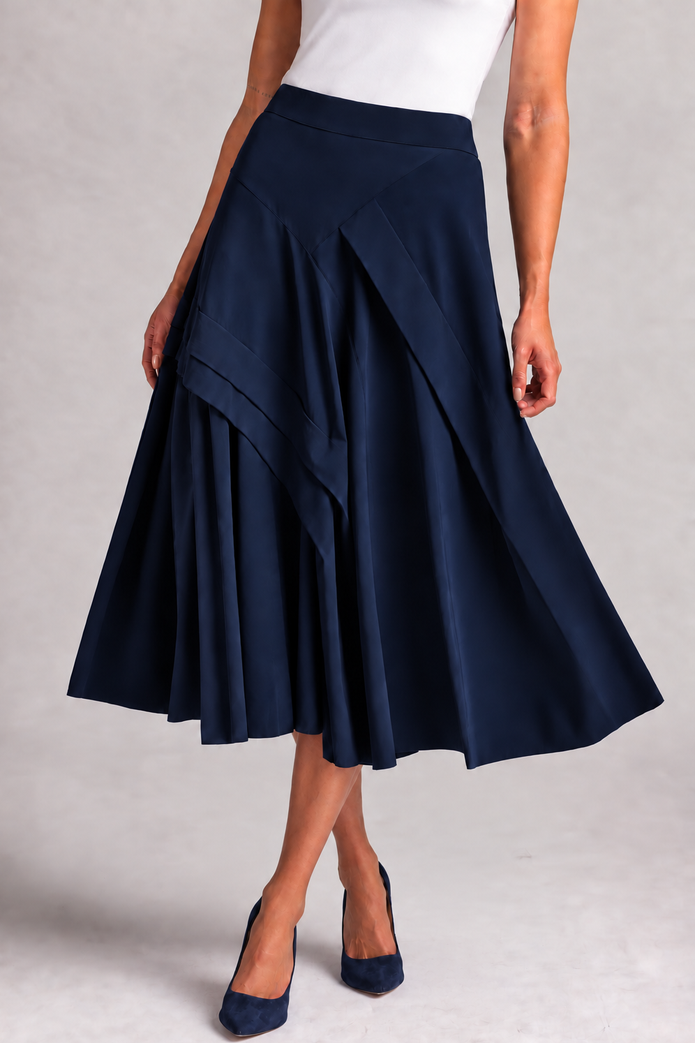 PAULA RYAN A-line Waterfall Skirt - Navy
