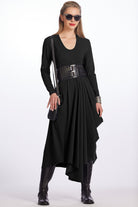 PAULA RYAN Scoop Neck Hitched Tulip Dress - Black - Paula Ryan