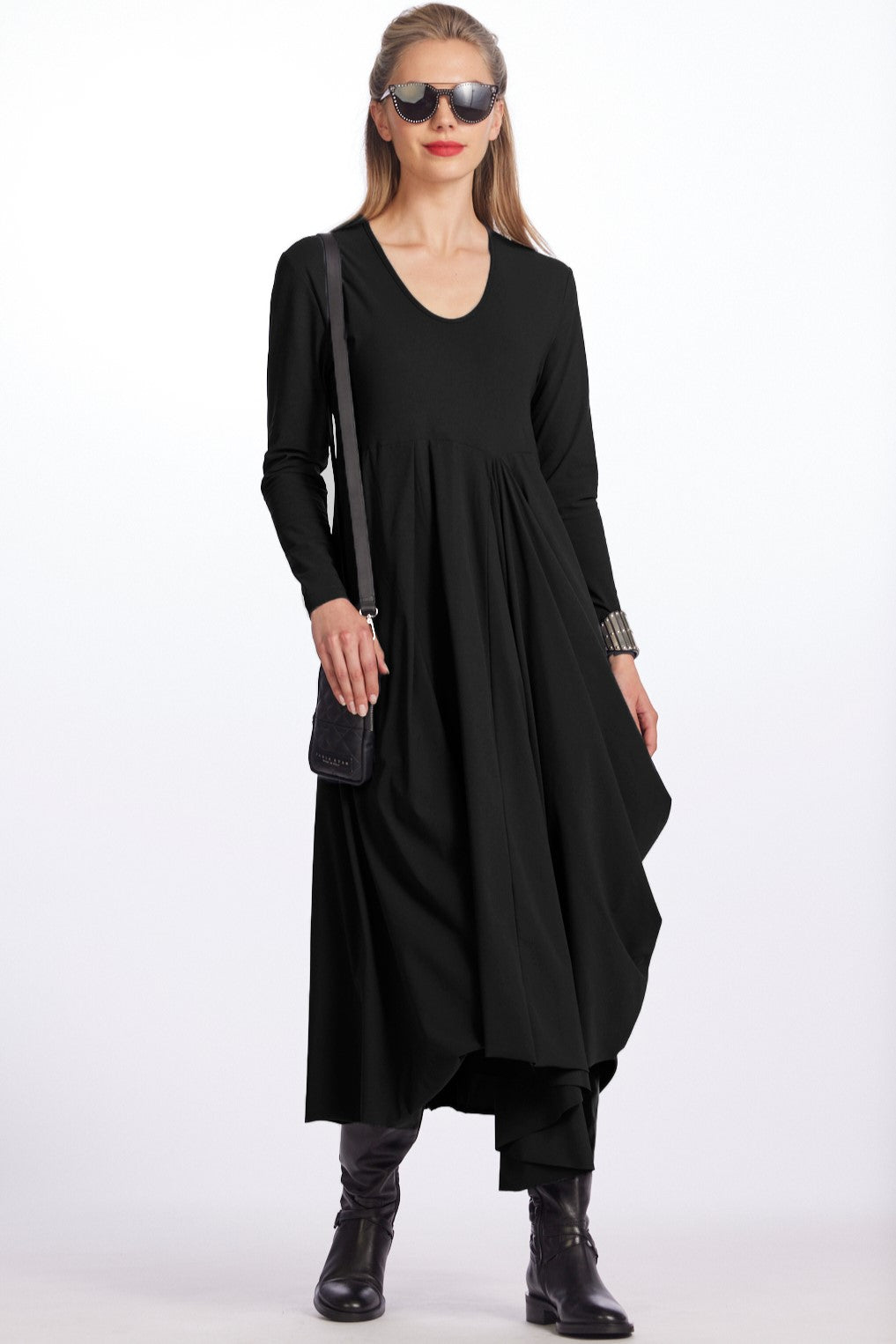 PAULA RYAN Scoop Neck Hitched Tulip Dress - Black - Paula Ryan