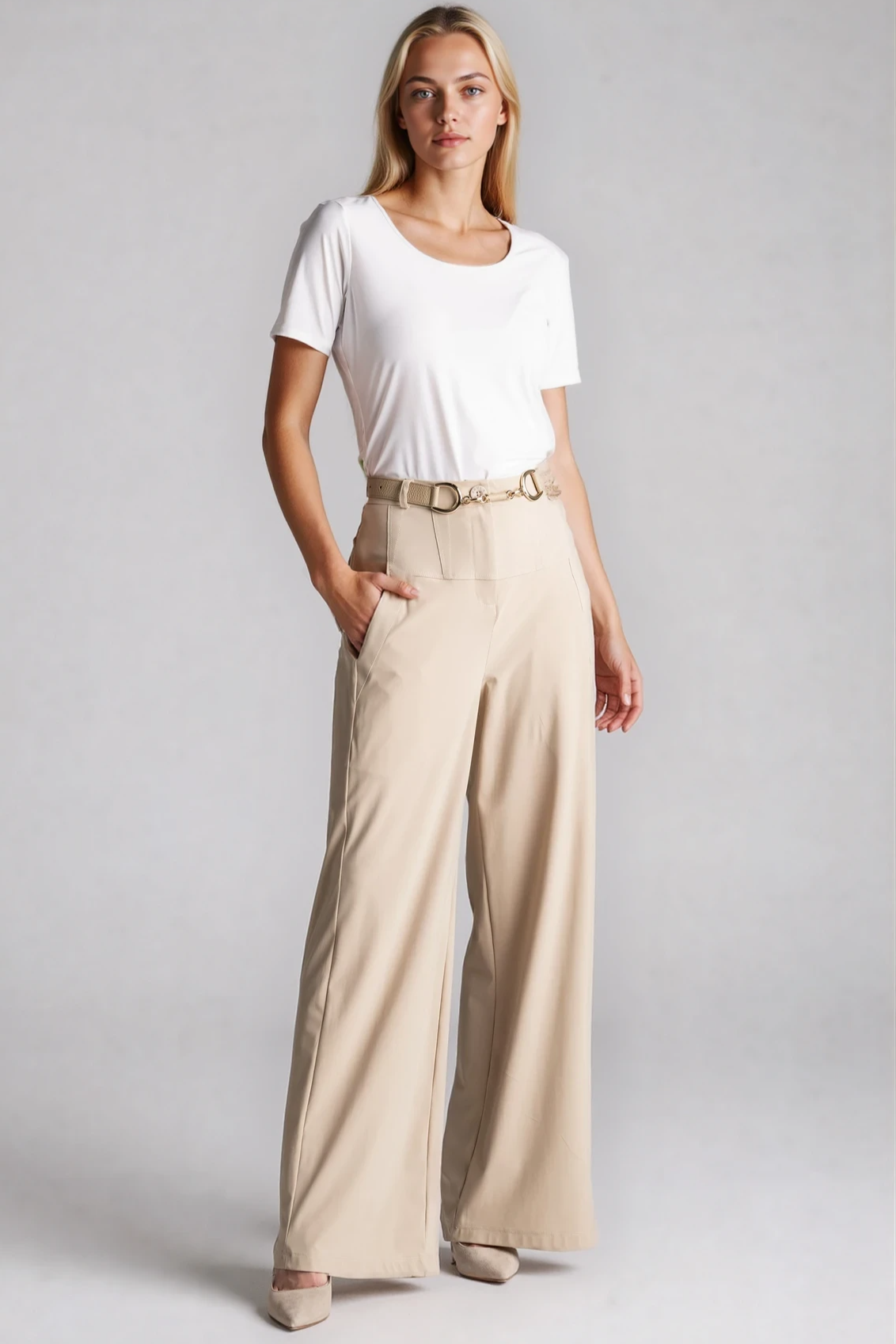 PAULA RYAN Wide Leg Pant - Warm Sand - Paula Ryan