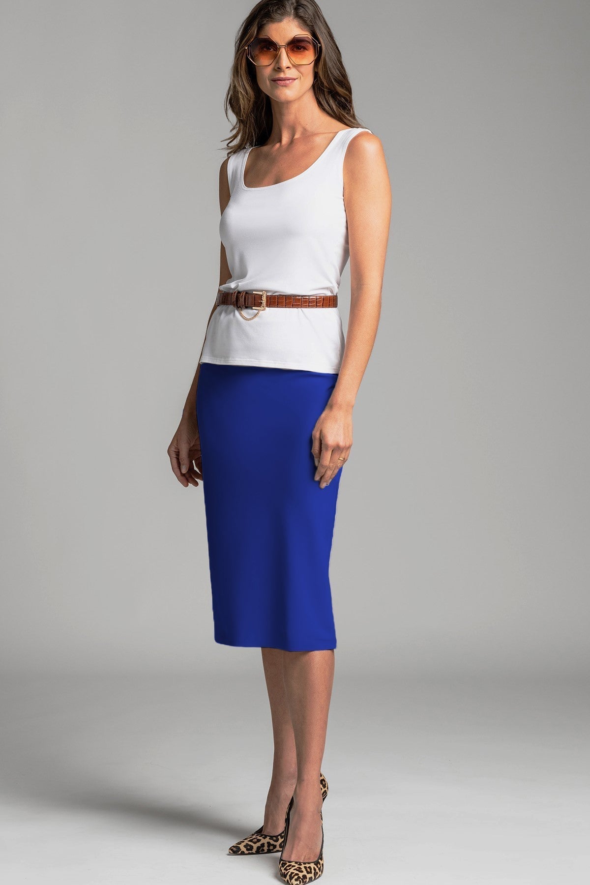 PAULA RYAN ESSENTIALS Regular Stretch Pencil Skirt - Bonded Microjersey - Greek Blue - Paula Ryan