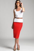 PAULA RYAN ESSENTIALS Regular Stretch Pencil Skirt - Bonded Microjersey - Poppy - Paula Ryan