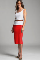 PAULA RYAN ESSENTIALS Regular Stretch Pencil Skirt - Bonded Microjersey - Poppy - Paula Ryan
