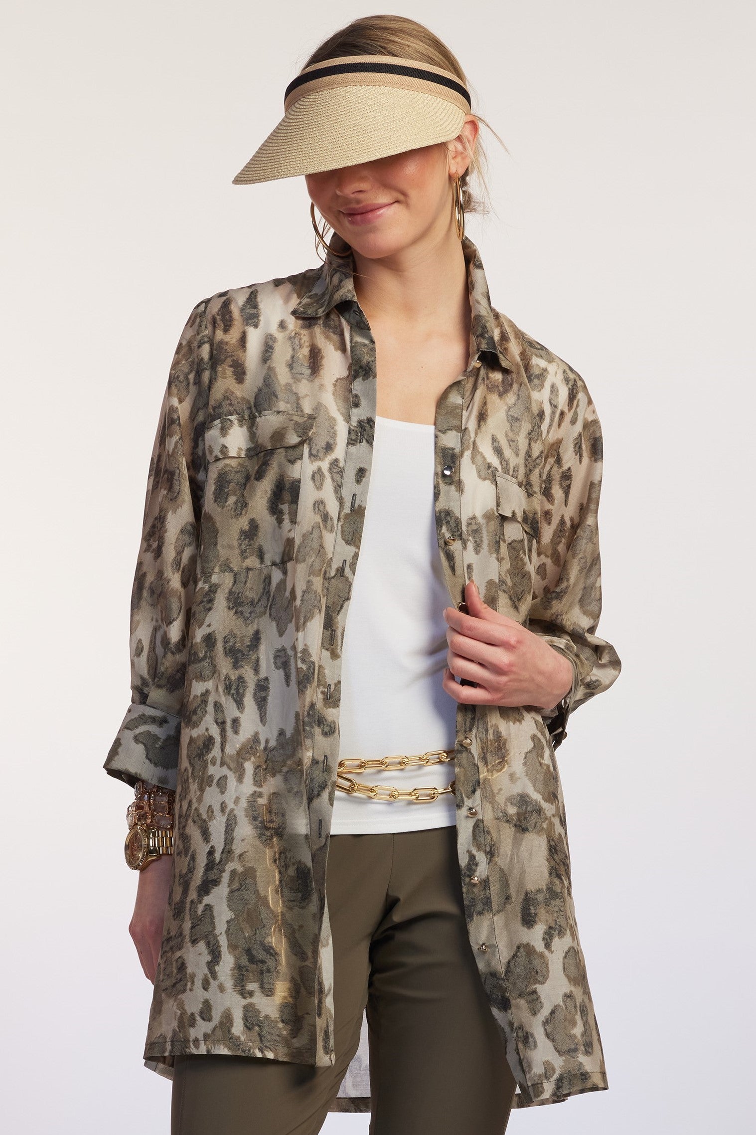 PAULA RYAN RELAXED Cheetah Silk Overshirt - Cheetah - Paula Ryan