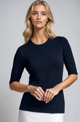 PAULA RYAN Easy Fit Half Sleeve Crew Neck Top Ecovero Navy