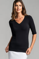 PAULA RYAN ESSENTIALS Slim Fit Half Sleeve V Neck Top - MicroModal