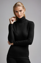 PAULA RYAN Slim Fit Polo Neck Top - Merino - Black - Paula Ryan
