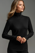 PAULA RYAN Easy Fit Polo Neck Top - Merino - Black - Paula Ryan