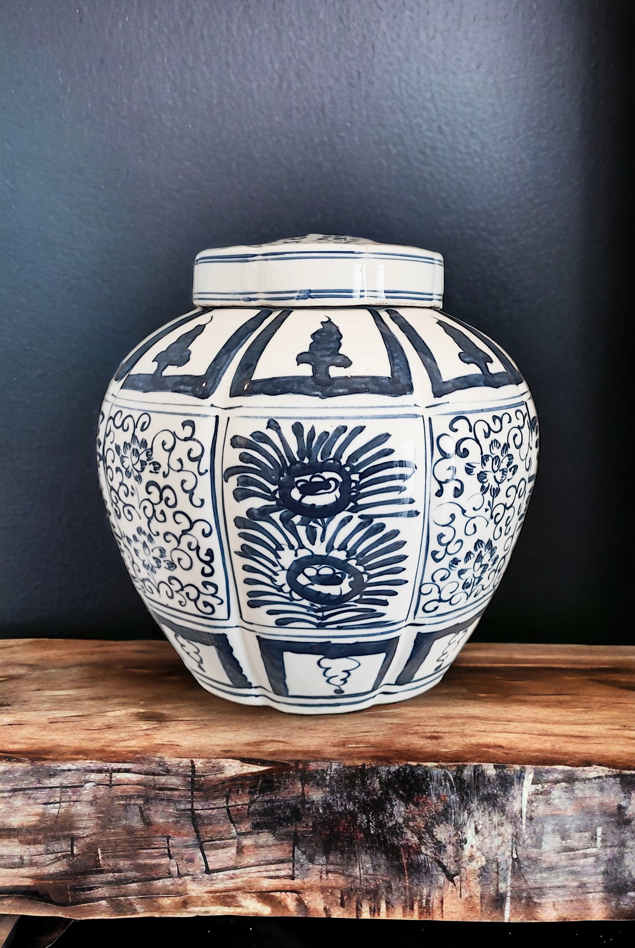 MAGPIE HOME Round Chinoisery Handpainted Ceramic Jar - Magpie Style