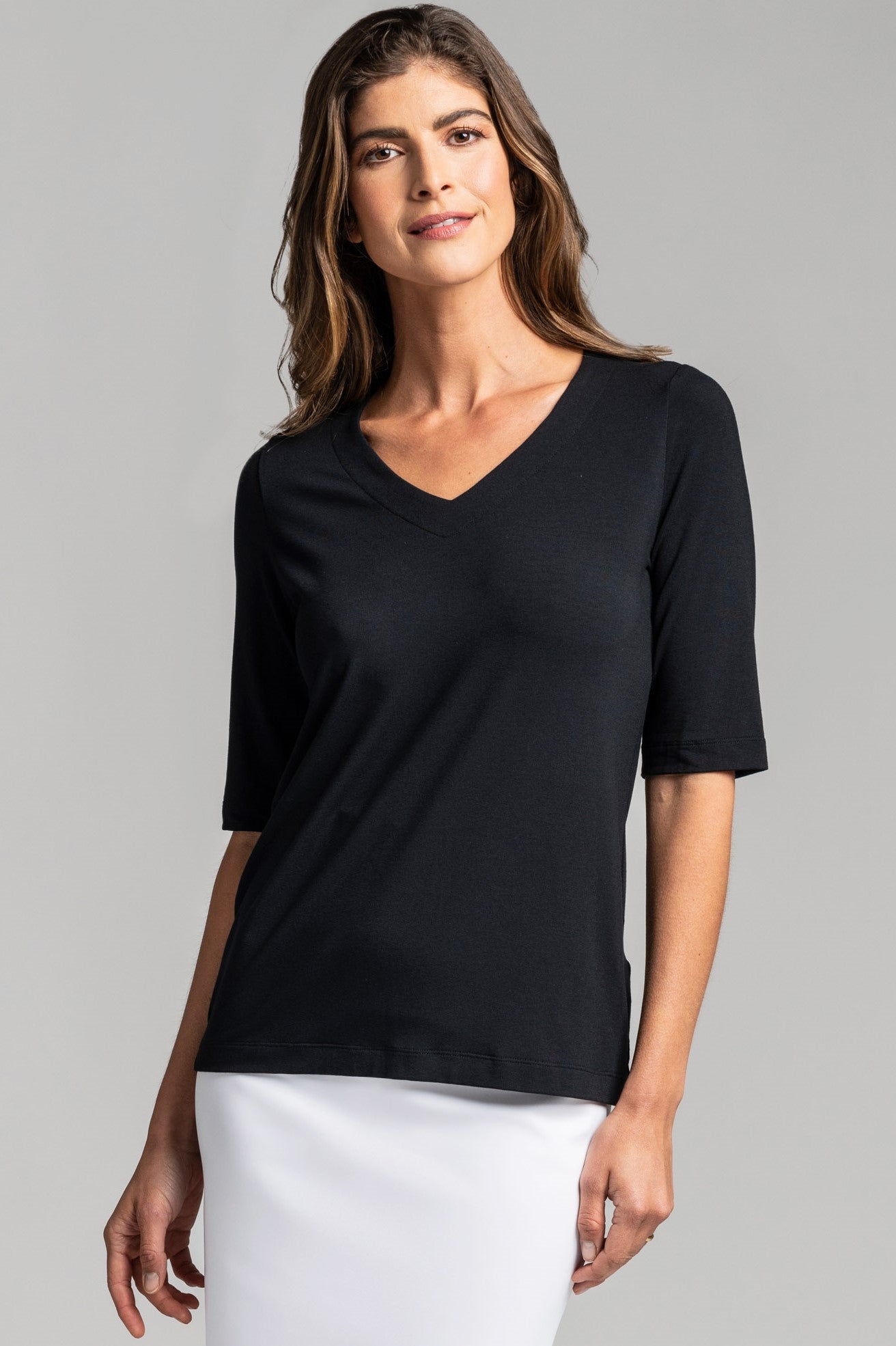 PAULA RYAN ESSENTIALS Easy Fit Half Sleeve V Neck Top - MicroModal - Paula Ryan