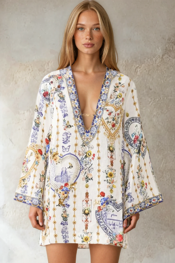 CAMILLA Deep V Neck Hardware Short Kaftan - The Potter Parlour