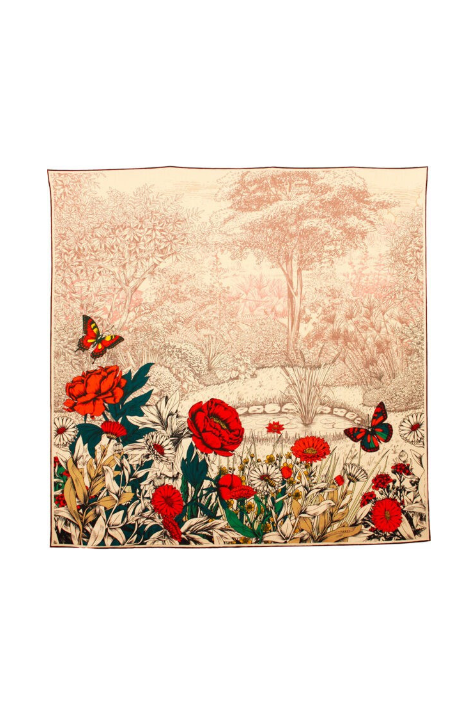 Wool & Silk Scarf Scarf - Heloise Pivoines Orange - Magpie Style