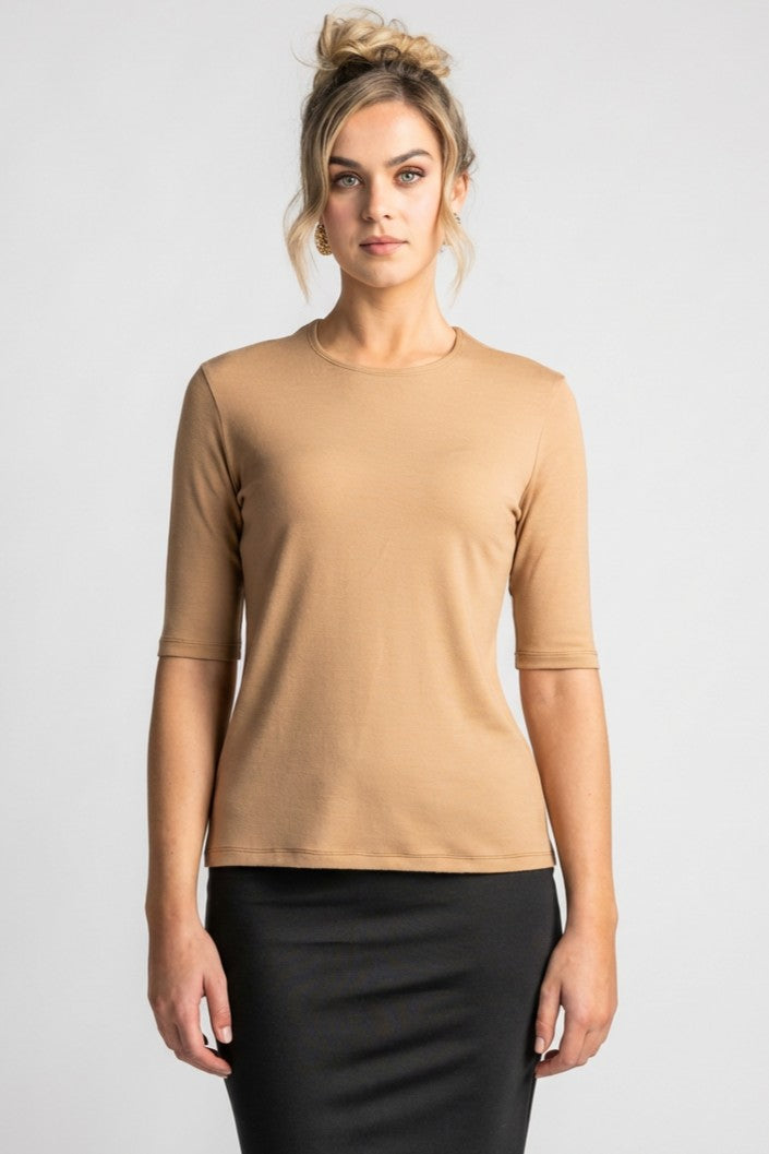 PAULA RYAN Easy Fit Half Sleeve Top - Merino Camel - Paula Ryan