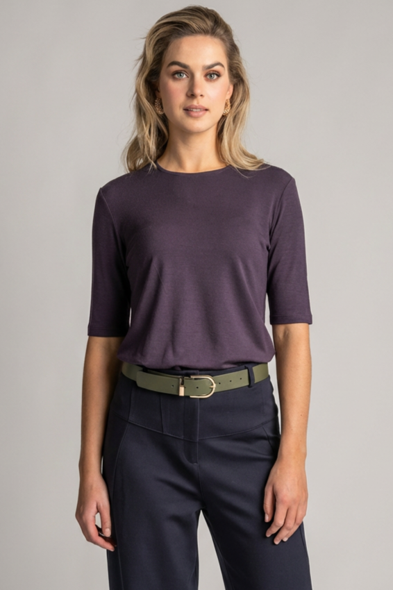 PAULA RYAN Easy Fit Half Sleeve Top - Merino Cocoa Plum