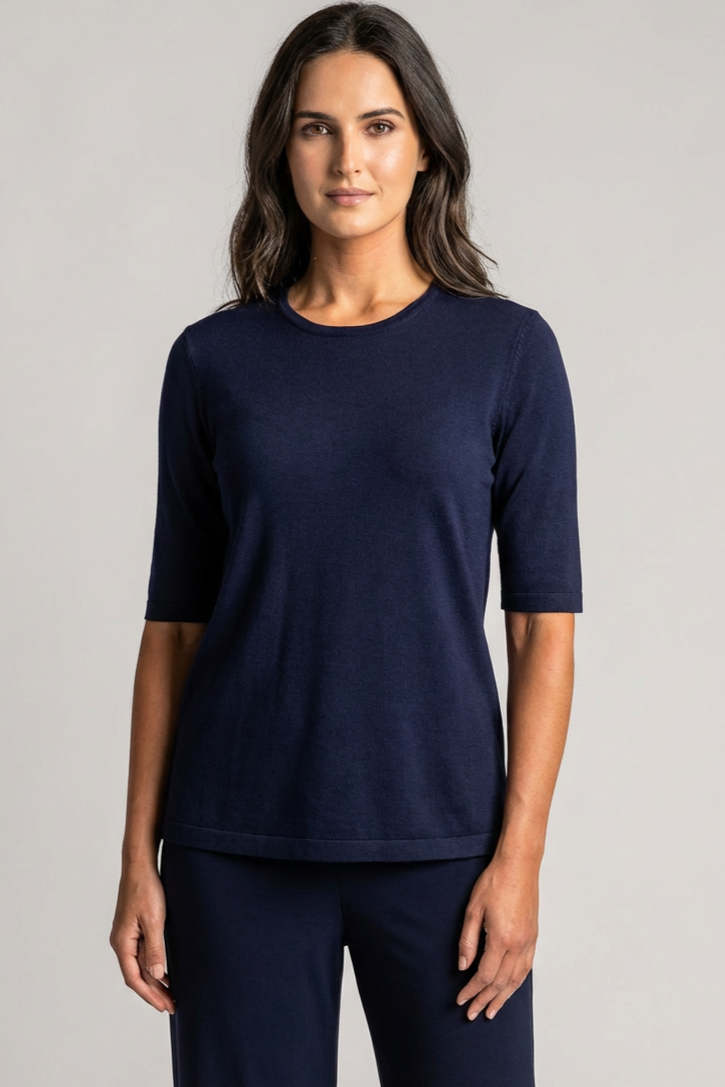 PAULA RYAN Easy Fit Half Sleeve Top - Merino Navy