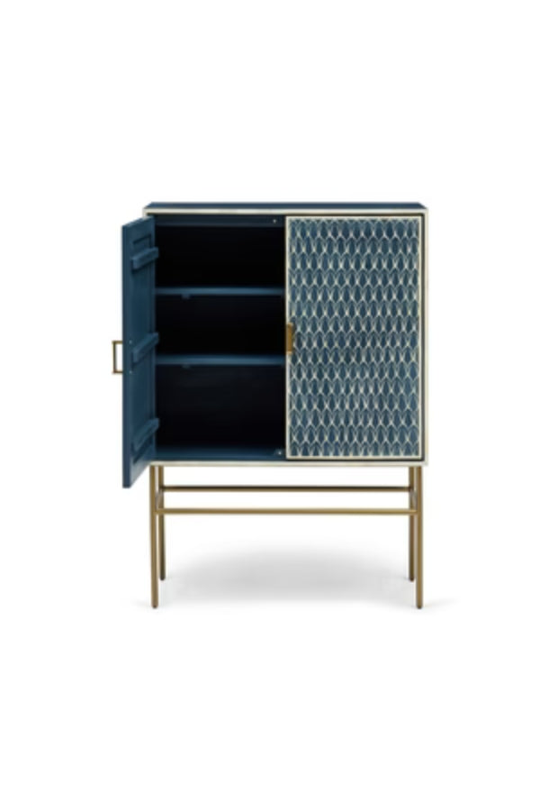 Zephyr Bone Inlay Cabinet - Navy, White & Antique Gold - Magpie Style