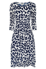 ALQUEMA 3/4 Sleeve Smash Pocket Dress - Indigo Leopard