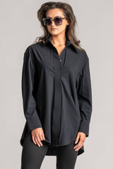 PAULA RYAN High Collar Boyfriend Shirt - Microjersey Black