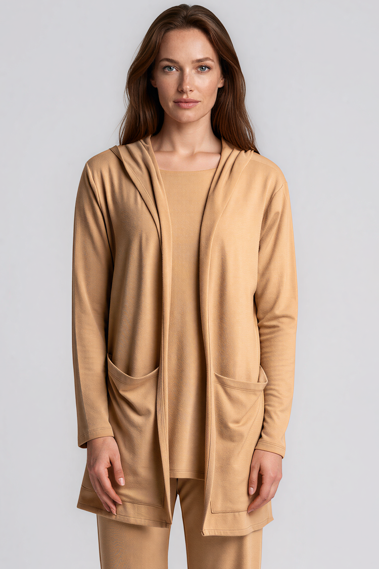 PAULA RYAN Hooded Cardigan with Pockets - Merino Camel