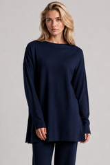 PAULA RYAN Relaxed Boat Neck Tunic - Navy Merino
