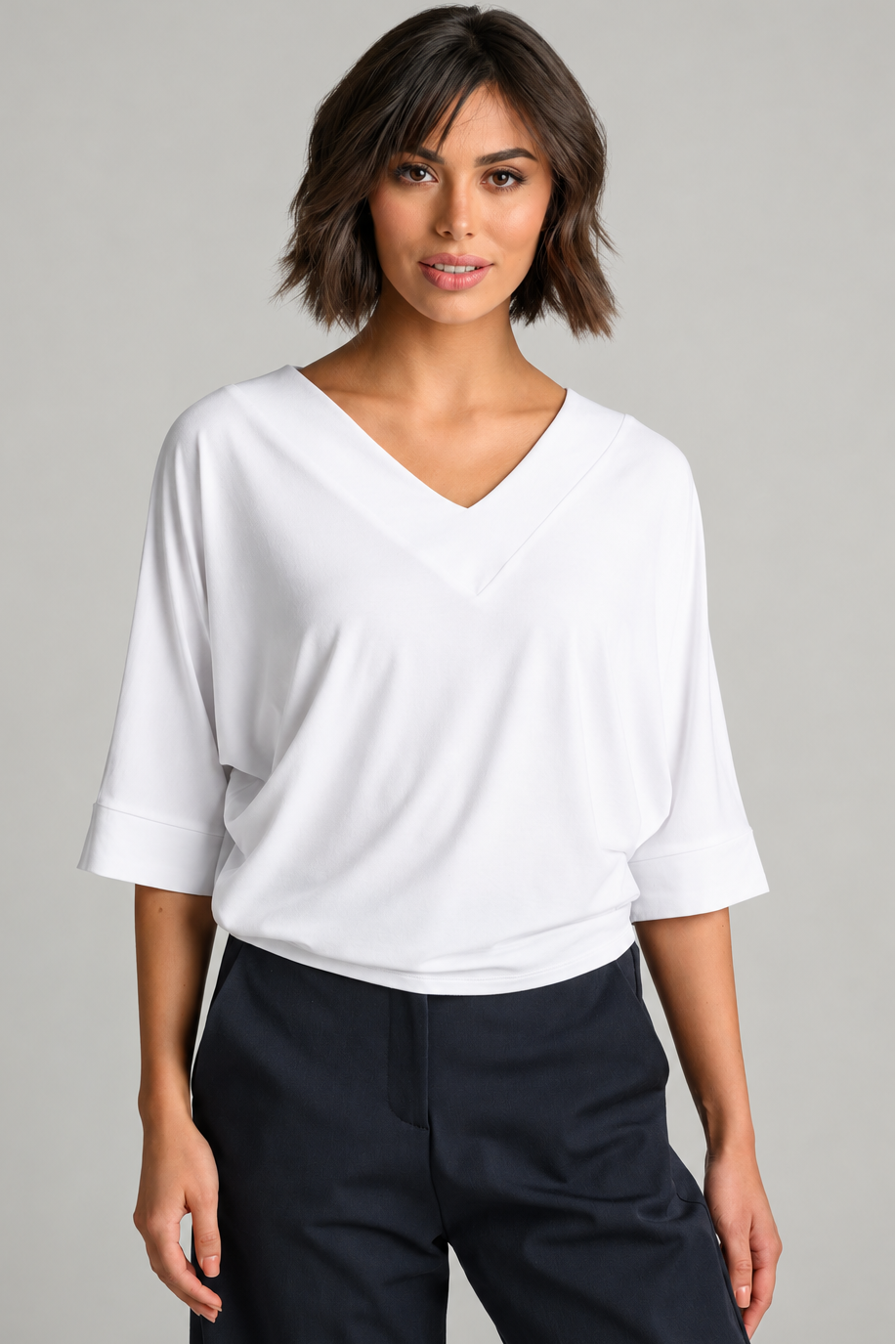 PAULA RYAN V Neck Cloud Top - White EcoVero
