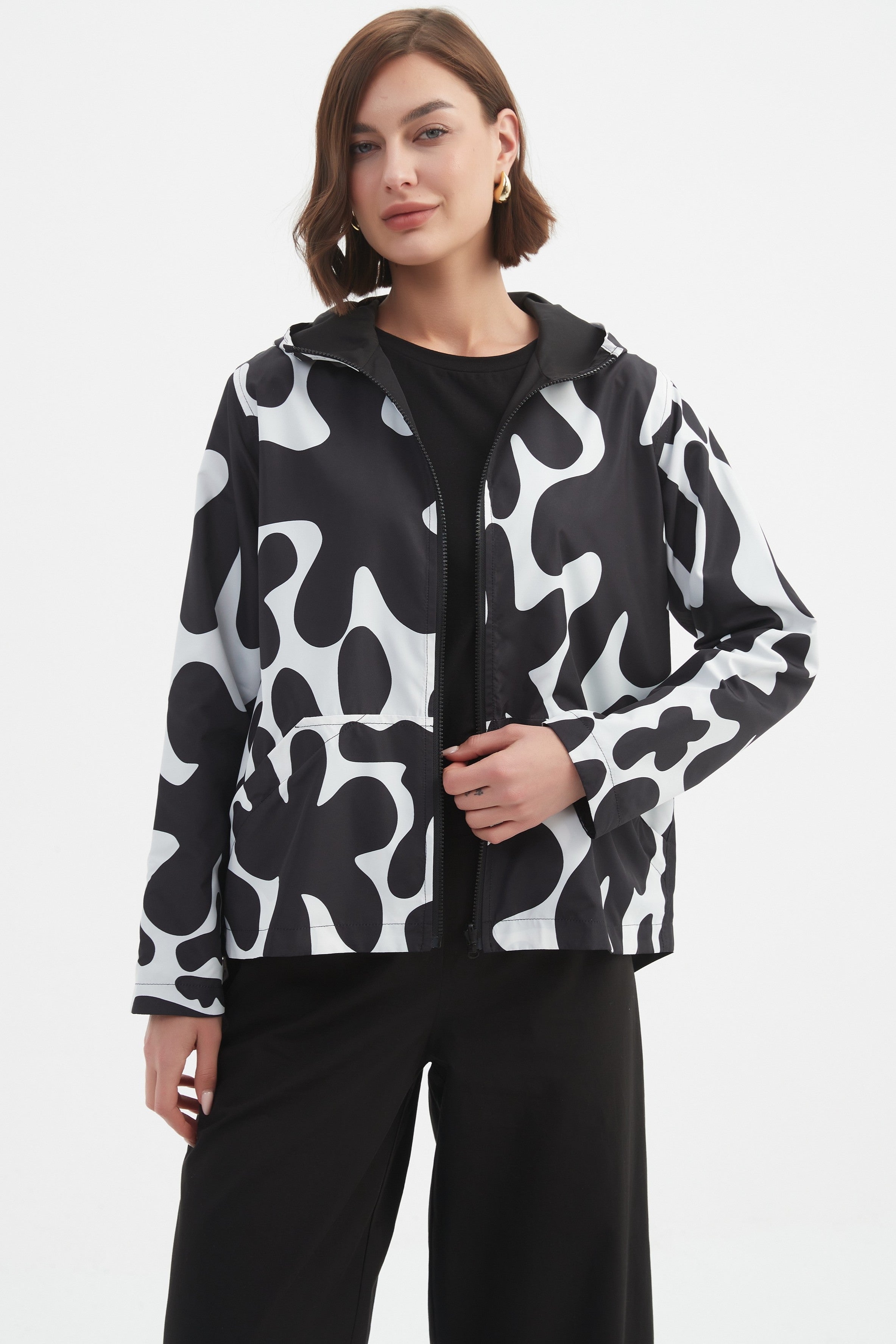 TIRELLI Reversible Print Windbreaker - Black/Cream Blot Print - Magpie Style