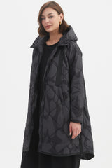TIRELLI Print Zip Hem Winter Coat - Charcoal/Black Blot Print