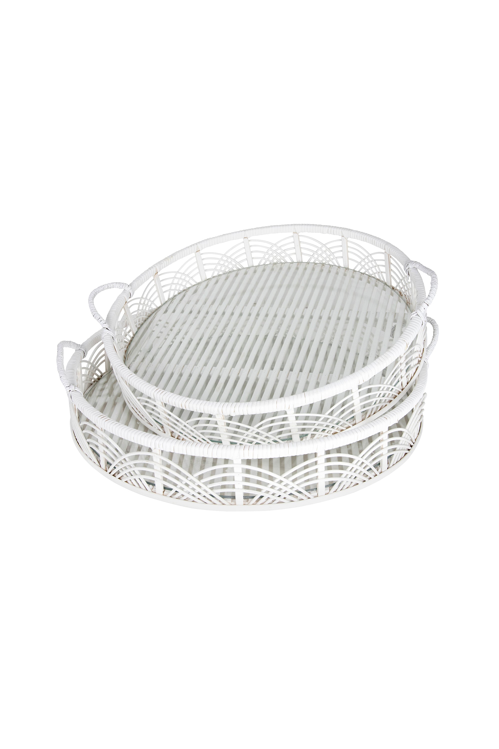 White Round Bamboo Tray with Glass Base - Large - Magpie Style