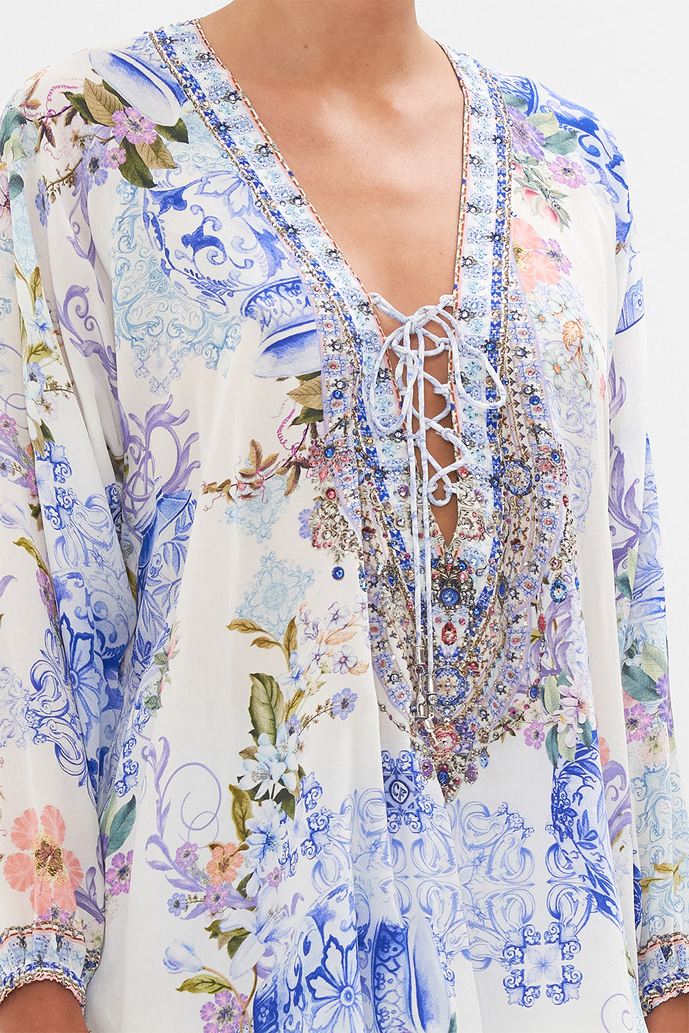 CAMILLA - Lace Up Blouse Paint Me Positano - Magpie Style