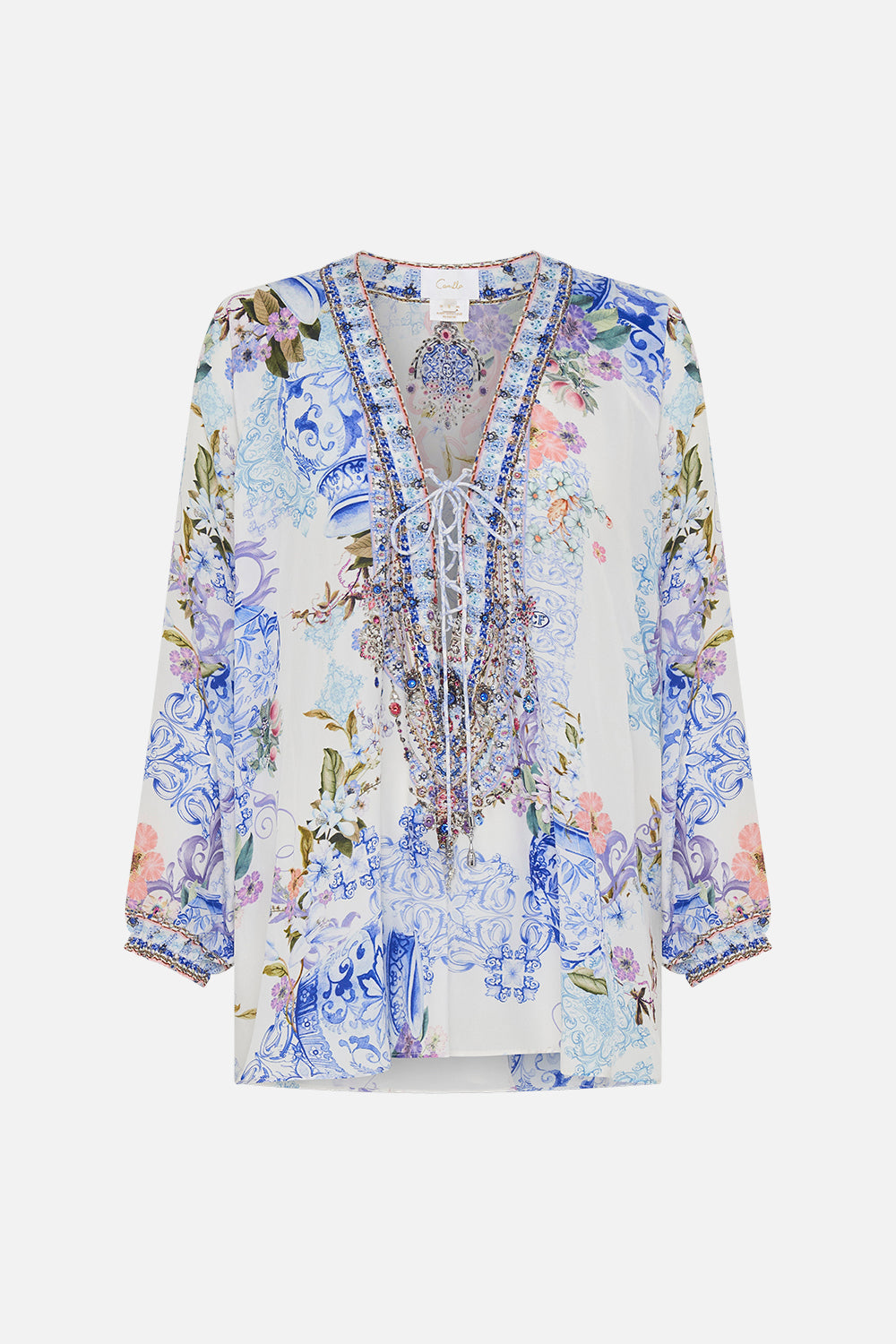 CAMILLA - Lace Up Blouse Paint Me Positano - Magpie Style