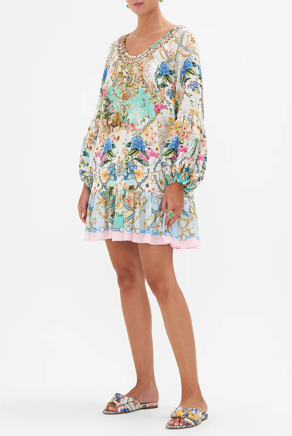 CAMILLA - Blouson Sleeve A-line Frill Dress Amalfi Lullaby - Magpie Style