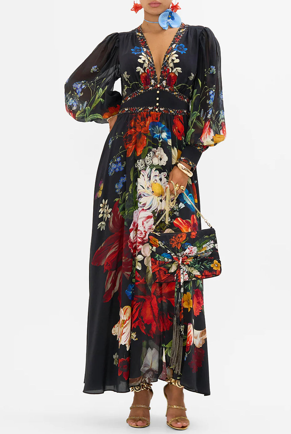 CAMILLA - Shaped Waistband Dress With Gathered Sleeves A Still Life - Magpie Style