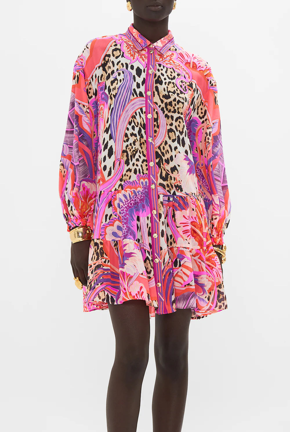 CAMILLA - Tiered Shirt Dress Viola Vintage - Magpie Style